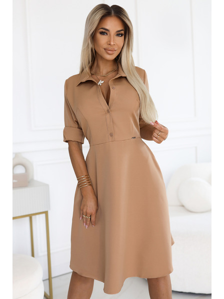 numoco Flowy Shirt Dress with Belt - MOCHA MOUSSE