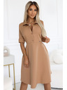 numoco Flowy Shirt Dress with Belt - MOCHA MOUSSE