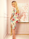 numoco Sportliches Kleid mit Taschen - Beige Leinen + rote Blumen Numoco
