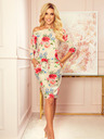 numoco Sportliches Kleid mit Taschen - Beige Leinen + rote Blumen Numoco