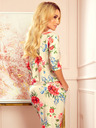 numoco Sportliches Kleid mit Taschen - Beige Leinen + rote Blumen Numoco