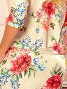 numoco Sportliches Kleid mit Taschen - Beige Leinen + rote Blumen Numoco