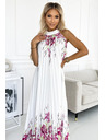 numoco Plissiertes Maxikleid aus Satin - weiß mit rosa Blumen Numoco ESTER