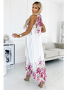 numoco Plissiertes Maxikleid aus Satin - weiß mit rosa Blumen Numoco ESTER