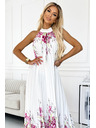 numoco Plissiertes Maxikleid aus Satin - weiß mit rosa Blumen Numoco ESTER
