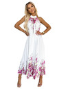 numoco Plissiertes Maxikleid aus Satin - weiß mit rosa Blumen Numoco ESTER