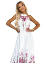 numoco Plissiertes Maxikleid aus Satin - weiß mit rosa Blumen Numoco ESTER