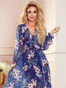 numoco Kleid mit Chiffonausschnitt - Dunkelblau mit Blumen Numoco FRANCES