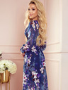 numoco Kleid mit Chiffonausschnitt - Dunkelblau mit Blumen Numoco FRANCES