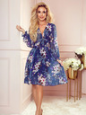 numoco Kleid mit Chiffonausschnitt - Dunkelblau mit Blumen Numoco FRANCES