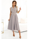 numoco Elegantes Midi-Hemdkleid mit goldenen Knöpfen und Gürtel - taupe