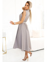 numoco Elegantes Midi-Hemdkleid mit goldenen Knöpfen und Gürtel - taupe