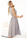 numoco Elegantes Midi-Hemdkleid mit goldenen Knöpfen und Gürtel - taupe