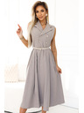 numoco Elegantes Midi-Hemdkleid mit goldenen Knöpfen und Gürtel - taupe