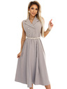 numoco Elegantes Midi-Hemdkleid mit goldenen Knöpfen und Gürtel - taupe