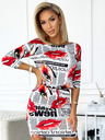 numoco Sportliches Kleid mit Taschen - Weiß mit roten Lippen Numoco