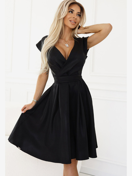 numoco Schwarzes Damen Kleid mit verlängertem Ausschnitt Numoco