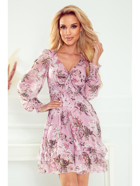 numoco Numoco Pinkes Damen Chiffon Kleid mit Blumenmuster
