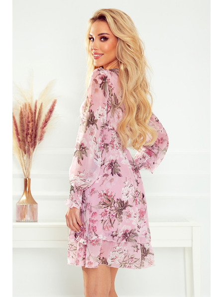numoco Numoco Pinkes Damen Chiffon Kleid mit Blumenmuster