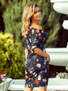 numoco Sportliches Kleid - bunte Blumen auf dunkelblauem Hintergrund Numoco