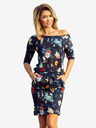 numoco Sportliches Kleid - bunte Blumen auf dunkelblauem Hintergrund Numoco