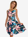 numoco Kleid - herzförmiger Ausschnitt - dunkelblau mit rosa Blättern Numoco