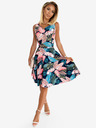 numoco Kleid - herzförmiger Ausschnitt - dunkelblau mit rosa Blättern Numoco