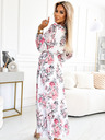 numoco Plissiertes Midikleid mit Sweetheart-Ausschnitt, langen Ärmeln und Gürtel - Weiß mit roten Rosen Numoco GEPPI