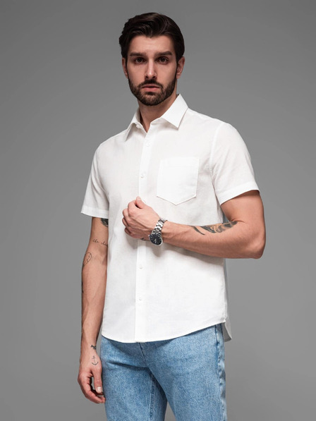 Ombre Clothing Herren Kurzarmhemd mit kubanischem Kragen weiß Ombre Clothing