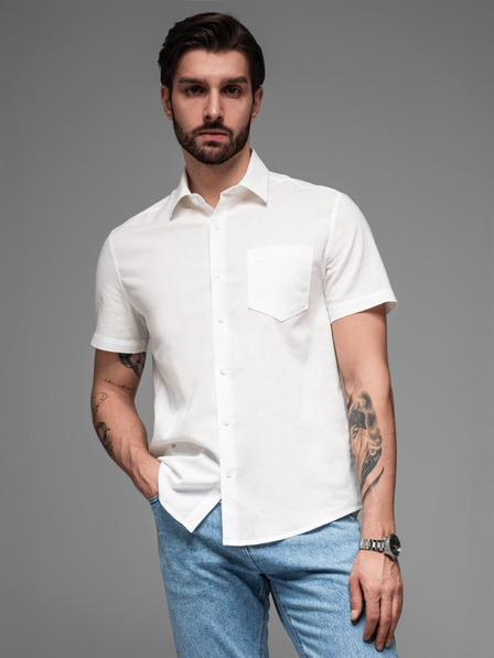 Ombre Clothing Herren Kurzarmhemd mit kubanischem Kragen weiß Ombre Clothing