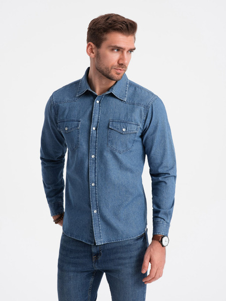 Ombre Clothing Blaues Herren-Denim-Hemd Ombre Clothing