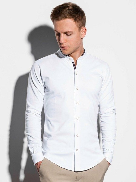 Ombre Clothing Herren Langarmhemd K542 - Weiß