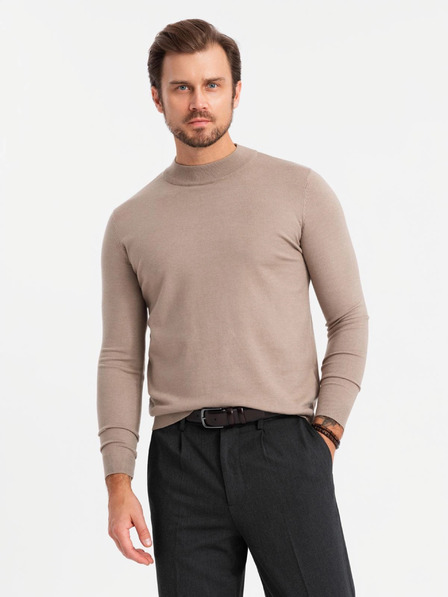 Ombre Clothing Gestrickter halber Rollkragenpullover mit Viskose - Dark Beige V3 OM-SWTN-0125 Ombre Kleidung