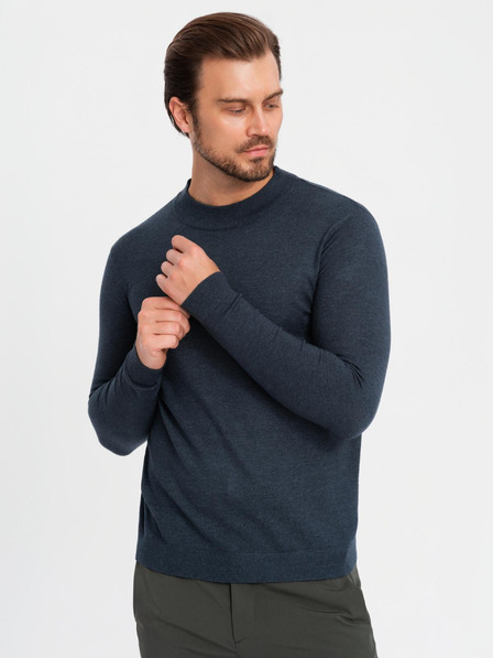 Ombre Clothing Gestrickter halber Rollkragenpullover mit Viskose - dunkelblau V4 OM-SWTN-0125 Ombre Clothing