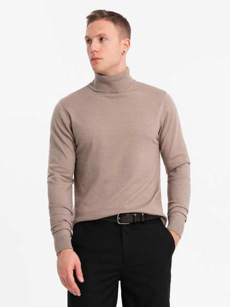 Ombre Clothing Herrenstrick-Rollkragenpullover mit Viskose - dunkelbeige V3 OM-SWTN-0127 Ombre Clothing