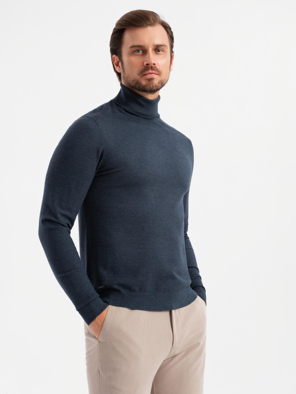 Ombre Clothing Herrenstrick-Rollkragenpullover mit Viskose - dunkelblau V4 OM-SWTN-0127 Ombre Clothing