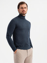 Ombre Clothing Herrenstrick-Rollkragenpullover mit Viskose - dunkelblau V4 OM-SWTN-0127 Ombre Clothing