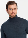 Ombre Clothing Herrenstrick-Rollkragenpullover mit Viskose - dunkelblau V4 OM-SWTN-0127 Ombre Clothing