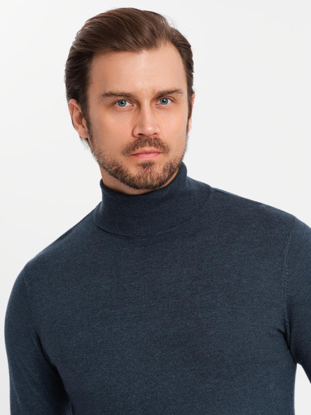 Ombre Clothing Herrenstrick-Rollkragenpullover mit Viskose - dunkelblau V4 OM-SWTN-0127 Ombre Clothing
