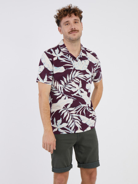 LERROS Cremefarbenes und weinrotes Herren-Polohemd mit Blumenmuster LERROS