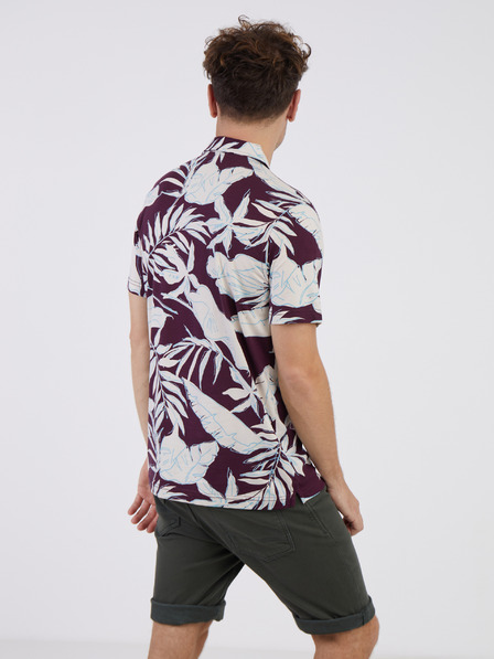 LERROS Cremefarbenes und weinrotes Herren-Polohemd mit Blumenmuster LERROS
