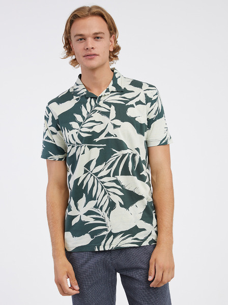LERROS Cremefarbenes und grünes Herren-Polohemd mit Blumenmuster LERROS