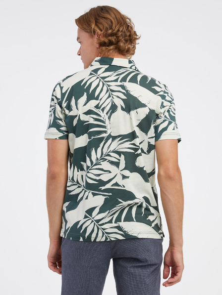 LERROS Cremefarbenes und grünes Herren-Polohemd mit Blumenmuster LERROS