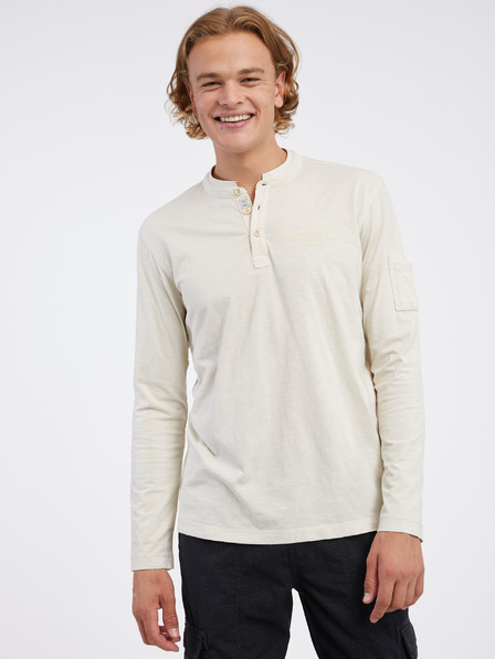 LERROS Cremefarbenes Herren-Langarm-Poloshirt LERROS