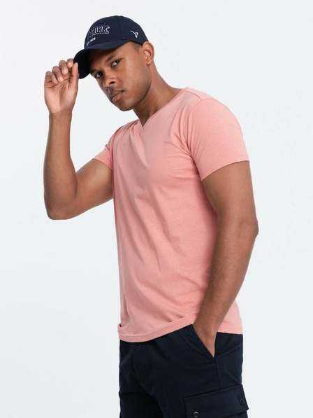 Ombre Clothing Herren BASIC T-Shirt mit Rundhalsausschnitt aus Baumwolle - Pink V7 OM-TSBS-0145 Ombre Kleidung
