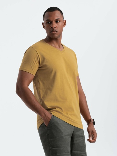 Ombre Clothing Herren T-Shirt BASIC mit Rundhalsausschnitt aus klassischer Baumwolle - senf V8 OM-TSBS-0145 Ombre Clothing