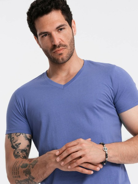 Ombre Clothing Herren BASIC T-Shirt mit klassischem V-Ausschnitt aus Baumwolle - lila V12 OM-TSBS-0145 Ombre Clothing