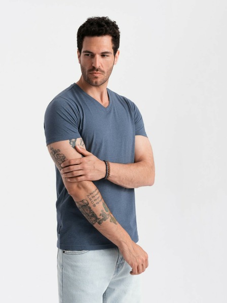 Ombre Clothing BASIC T-Shirt mit V-Ausschnitt aus klassischer Baumwolle - blau V18 OM-TSBS-0145 Ombre Clothing