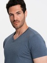 Ombre Clothing BASIC T-Shirt mit V-Ausschnitt aus klassischer Baumwolle - blau V18 OM-TSBS-0145 Ombre Clothing