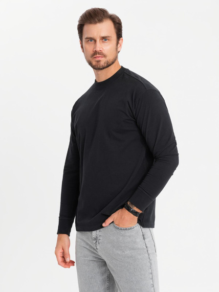 Ombre Clothing Herren T-Shirt LOOSE FIT Langarm mit Rundhalsausschnitt aus Baumwolle - schwarz V1 OM-LSBC-0129 Ombre Clothing